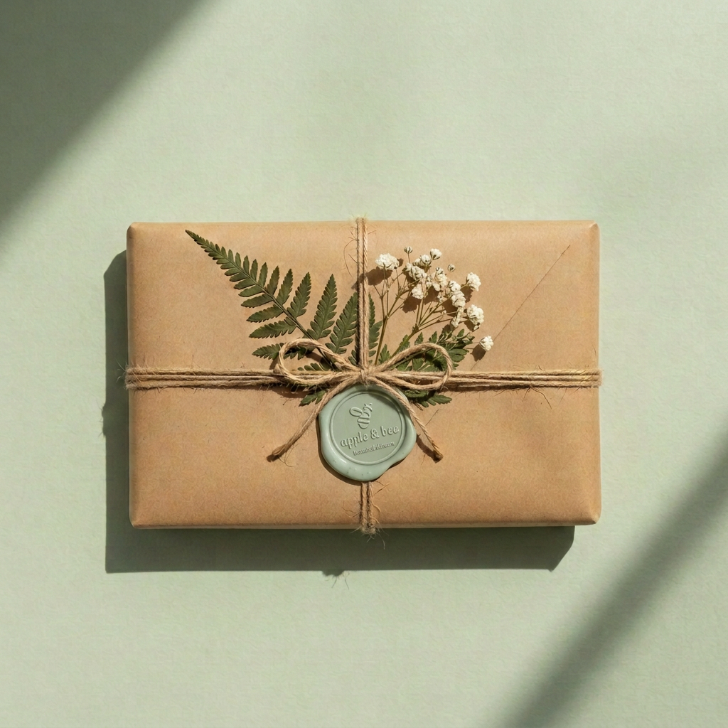 Gift wrapping with refined wax seal lettering