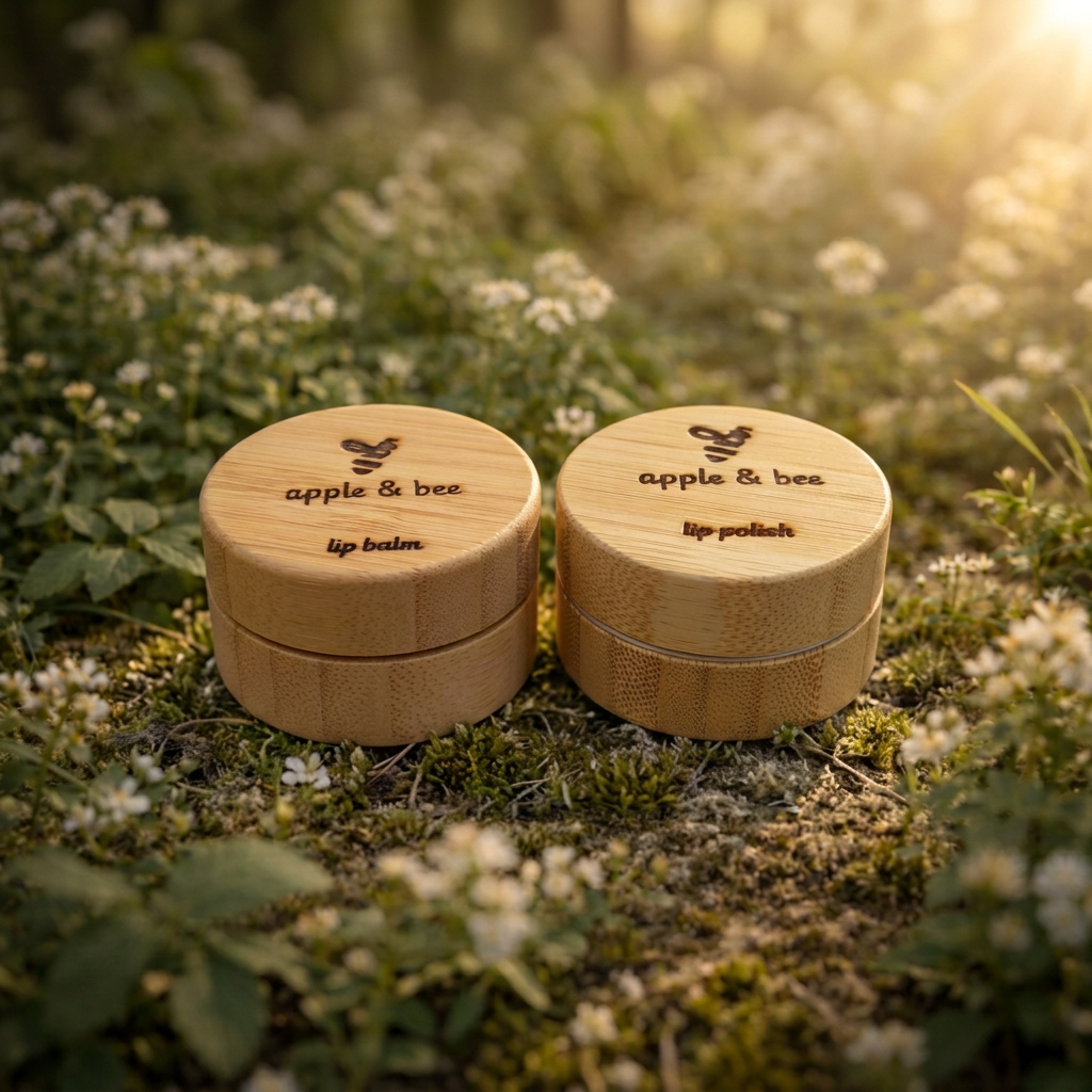 Lip Care Duo resting directly on moss, without the wooden platform