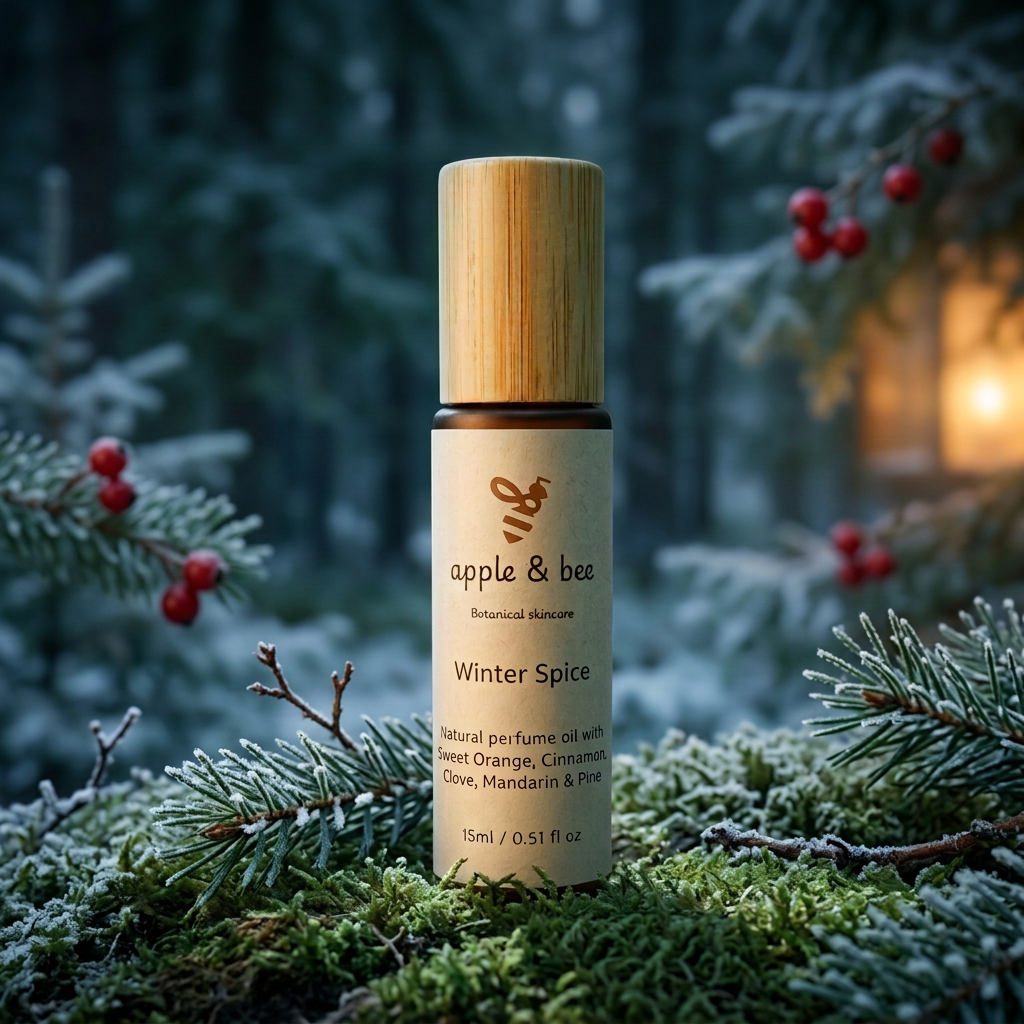 Winter Spice in a frosty forest with subtle festive red berries